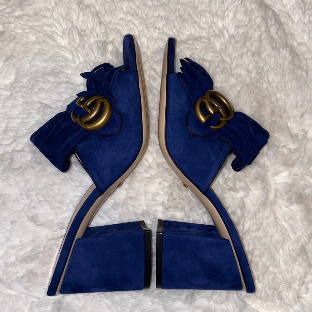 Gucci Women's GG Navy Fringe Sandals